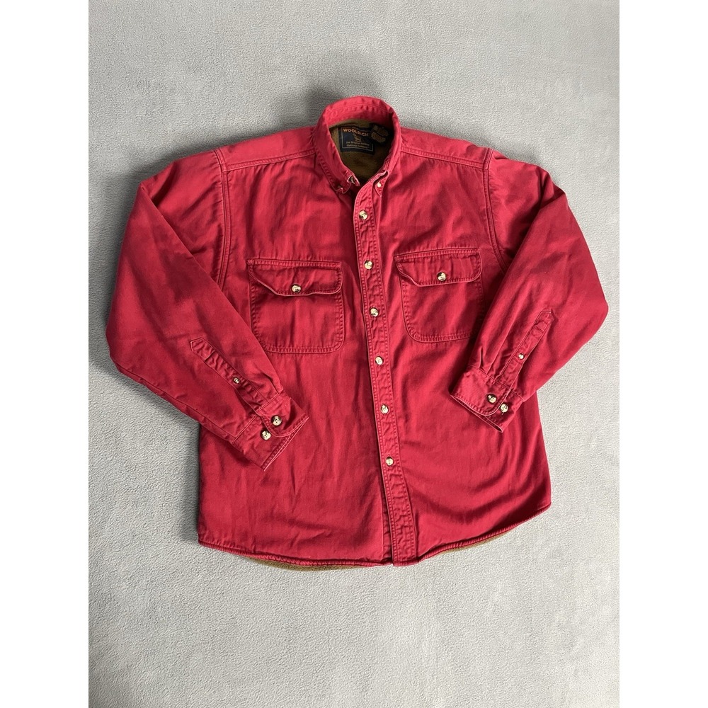 Woolrich Sherpa Lined Shacket Men Med Red Canvas Barn/ Chore/ Trucker